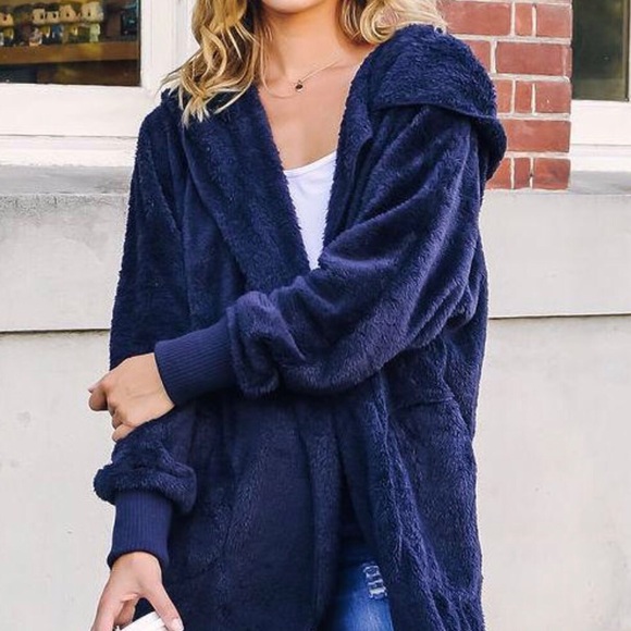 Soft Fuzzy Navy Hoodie/Cardigan - 5 ⭐️ Rated! - Picture 4 of 7
